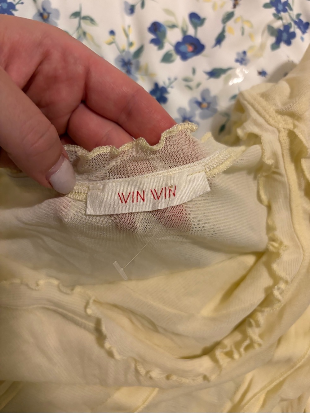 WinWin Cream One-Shoulder mesh Ruffle Top - Picture 2 of 3